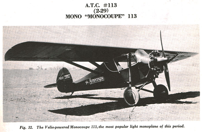 Monocoupe 113, Model Type (Source: Juptner) 