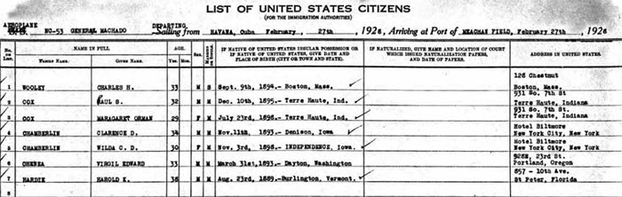 U.S. Immigration Form, February 27, 1928 (Source: ancestry.com)
