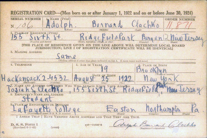 A.B. Clachko, WWII Draft Registration, June 30, 1942 (Source: ancestry.com) 