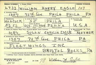 W.H. Engle Draft Registration, Front, October 16, 1940 (Source: ancestry.com)