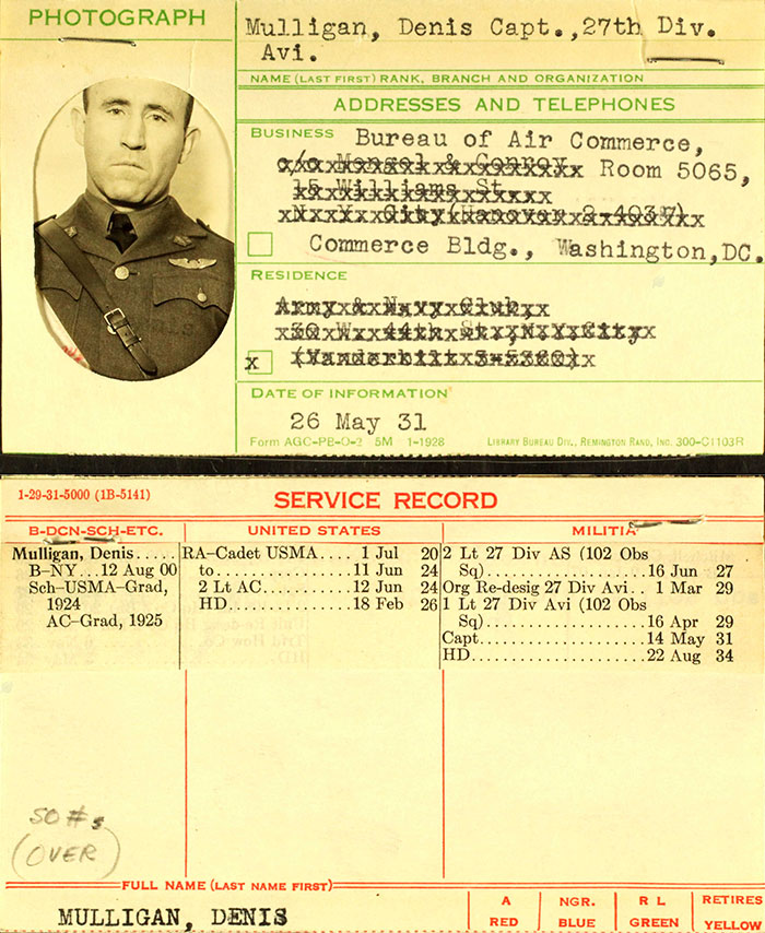 Dennis Mulligan Military Service Summary to 1934 (Source: ancestry.com) 