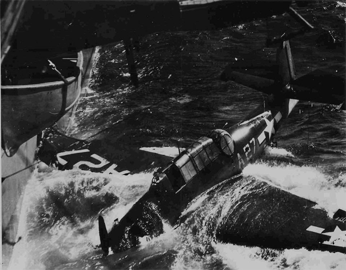 Shellington's Airplane Goes Overboard, September 6, 1945 (Source: Shelllington Family) 