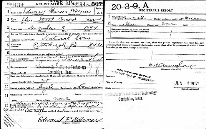 E.P. Warner, Draft Registration, June 4, 1917 (Source: ancestry.com)