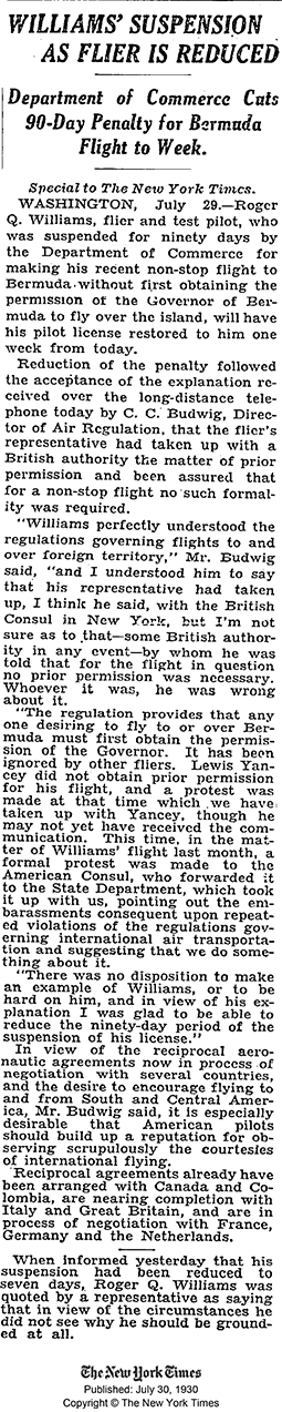 The New York Times, July 30, 1930 (Source: NYT)